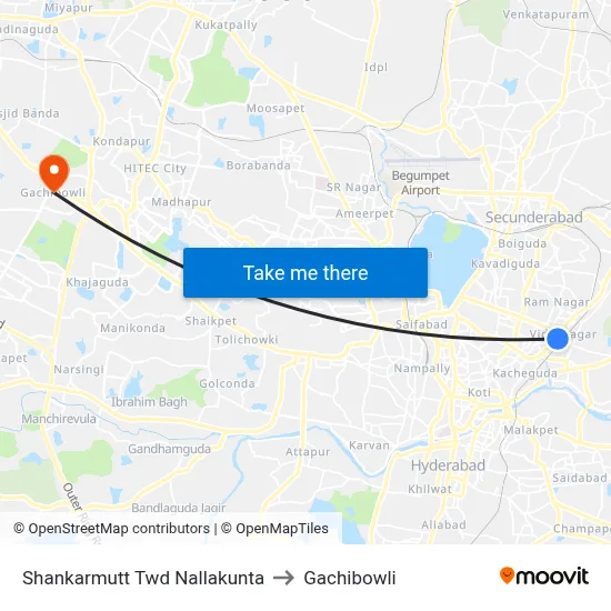 Shankarmutt Twd Nallakunta to Gachibowli map