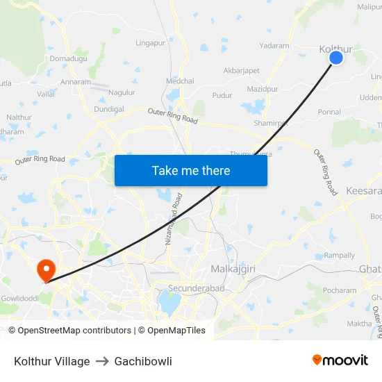 Kolthur Village to Gachibowli map