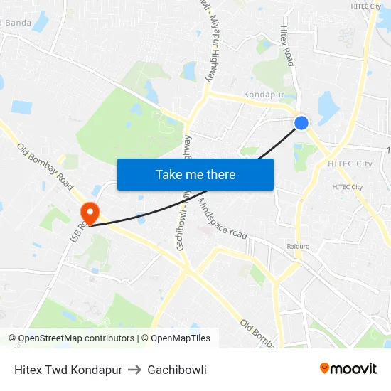 Hitex Twd Kondapur to Gachibowli map