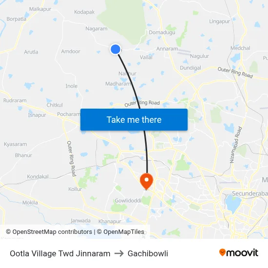 Ootla Village Twd Jinnaram to Gachibowli map