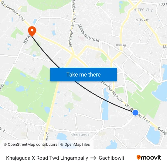Khajaguda X Road Twd Lingampally to Gachibowli map