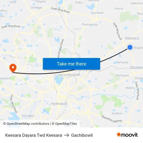 Keesara Dayara  Twd Keesara to Gachibowli map