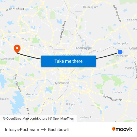 Infosys-Pocharam to Gachibowli map