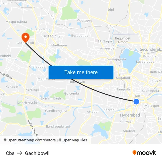 Cbs to Gachibowli map