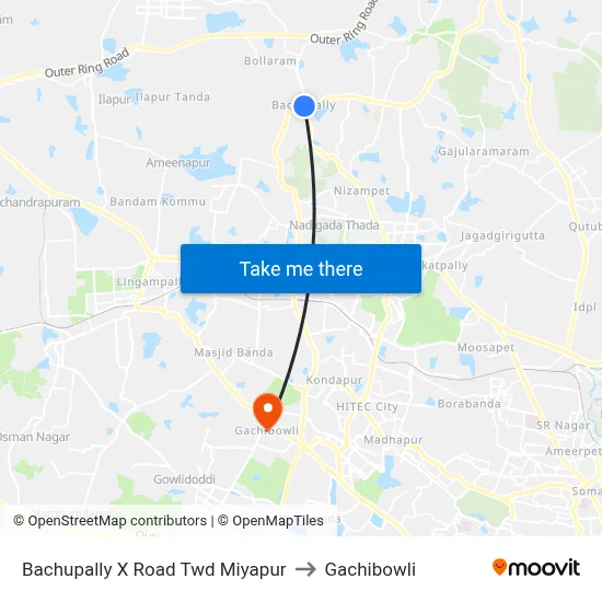 Bachupally X Road Twd Miyapur to Gachibowli map