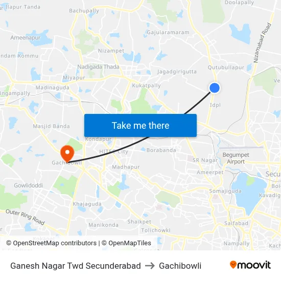 Ganesh Nagar Twd Secunderabad to Gachibowli map
