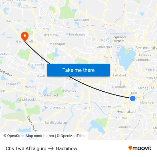 Cbs Twd Afzalgunj to Gachibowli map