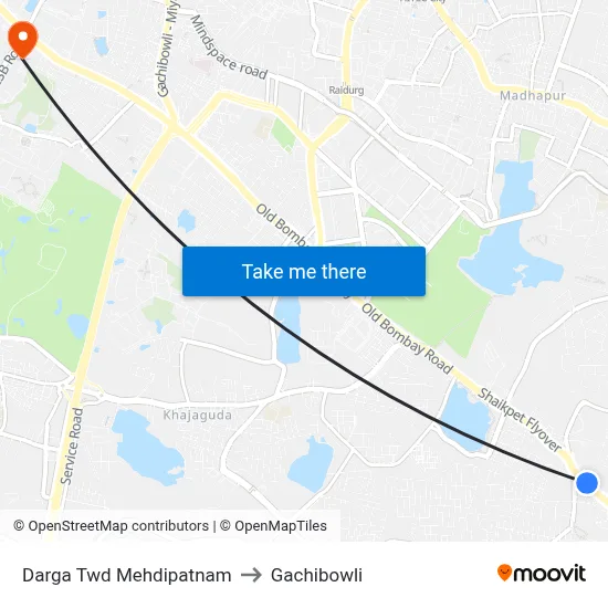 Darga Twd Mehdipatnam to Gachibowli map