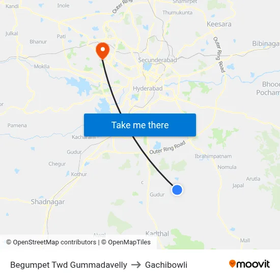 Begumpet Twd Gummadavelly to Gachibowli map