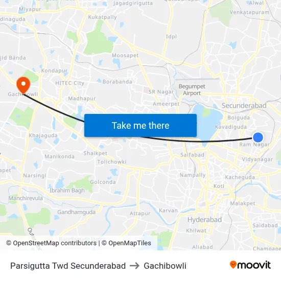 Parsigutta Twd Secunderabad to Gachibowli map