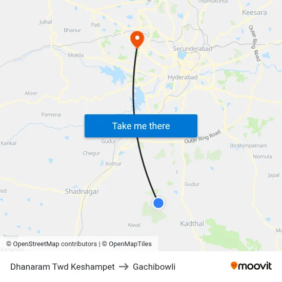 Dhanaram Twd Keshampet to Gachibowli map