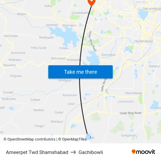Ameerpet Twd Shamshabad to Gachibowli map