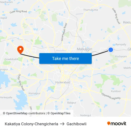 Kakatiya Colony-Chengicherla to Gachibowli map