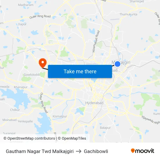 Gautham Nagar Twd Malkajgiri to Gachibowli map