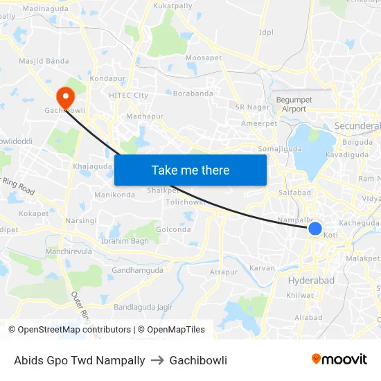 Abids Gpo Twd Nampally to Gachibowli map