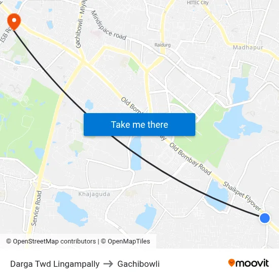 Darga Twd Lingampally to Gachibowli map