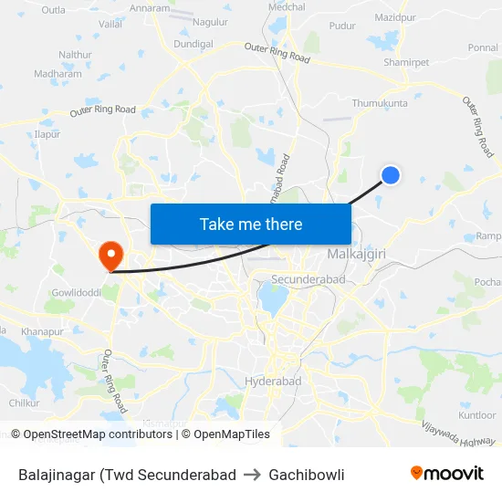Balajinagar (Twd Secunderabad to Gachibowli map