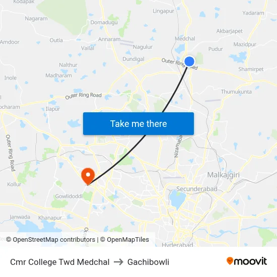 Cmr College Twd Medchal to Gachibowli map