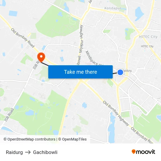 Raidurg to Gachibowli map