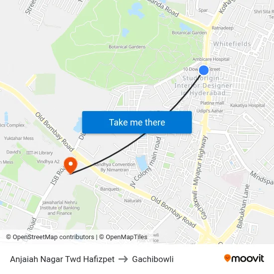 Anjaiah Nagar Twd Hafizpet to Gachibowli map