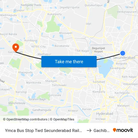 Ymca Bus Stop Twd Secunderabad  Railway Station to Gachibowli map