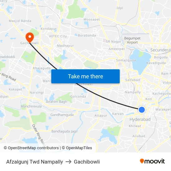 Afzalgunj Twd Nampally to Gachibowli map