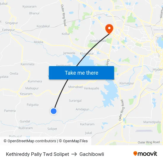 Kethireddy Pally Twd Solipet to Gachibowli map