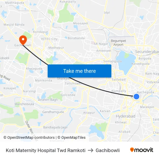 Koti Maternity Hospital Twd Ramkoti to Gachibowli map
