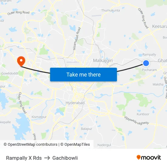 Rampally X Rds to Gachibowli map