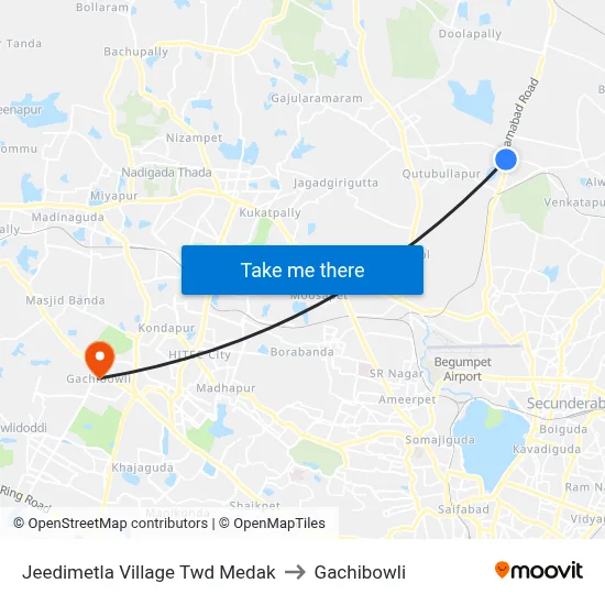 Jeedimetla Village Twd Medak to Gachibowli map