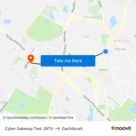 Cyber Gateway Twd JNTU to Gachibowli map