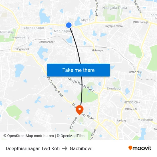Deepthisrinagar  Twd Koti to Gachibowli map