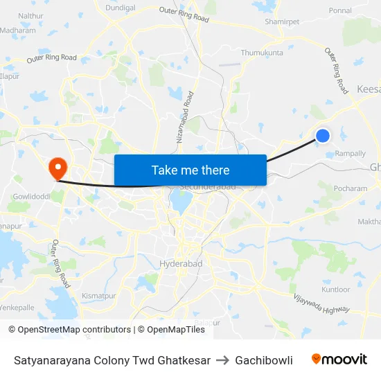 Satyanarayana Colony Twd Ghatkesar to Gachibowli map