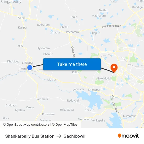 Shankarpally Bus Station to Gachibowli map