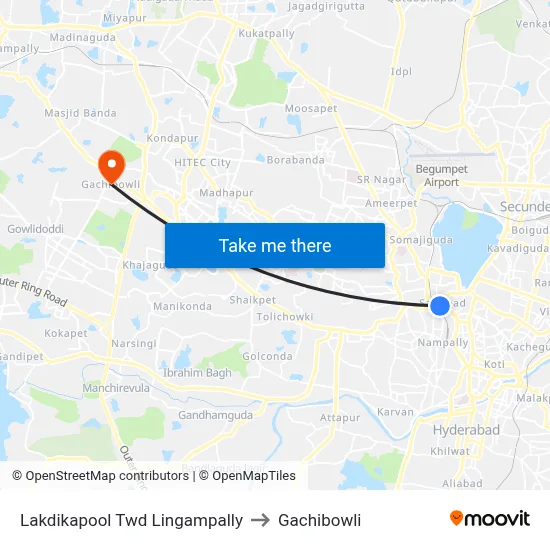 Lakdikapool Twd Lingampally to Gachibowli map