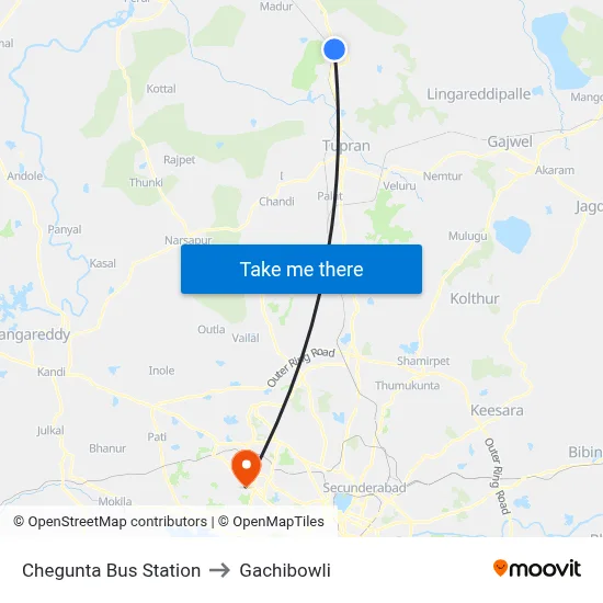 Chegunta Bus Station to Gachibowli map