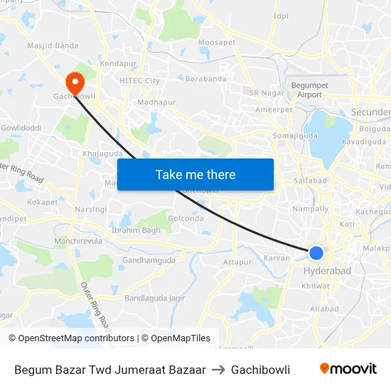 Begum Bazar Twd Jumeraat Bazaar to Gachibowli map
