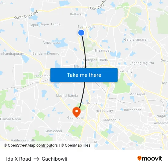 Ida X Road to Gachibowli map