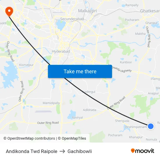 Andikonda Twd Raipole to Gachibowli map