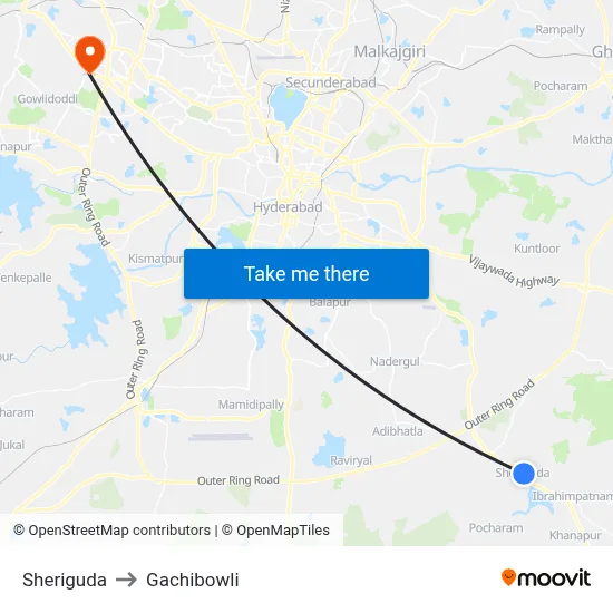 Sheriguda to Gachibowli map