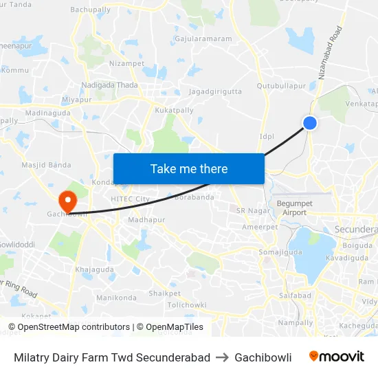 Milatry Dairy Farm Twd Secunderabad to Gachibowli map
