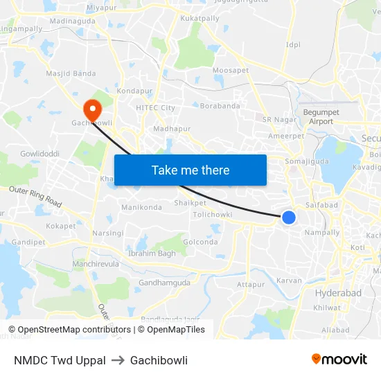 NMDC Twd Uppal to Gachibowli map