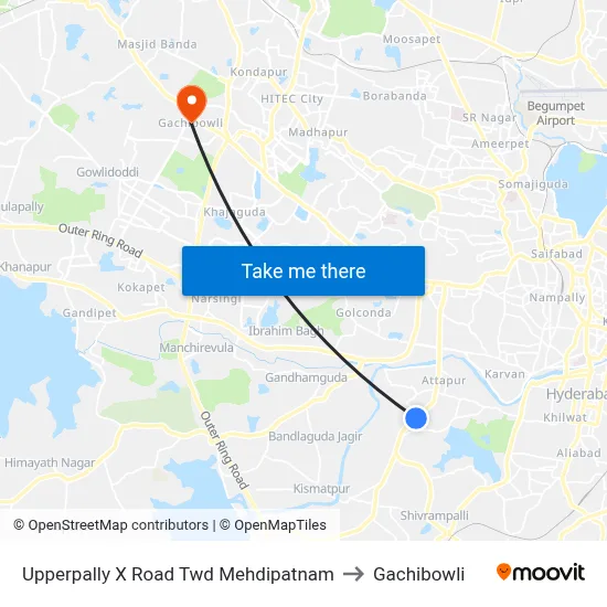 Upperpally X Road Twd Mehdipatnam to Gachibowli map