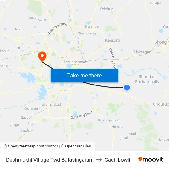 Deshmukhi Village Twd Batasingaram to Gachibowli map