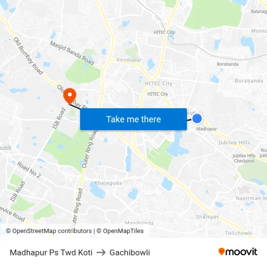 Madhapur Ps Twd Koti to Gachibowli map