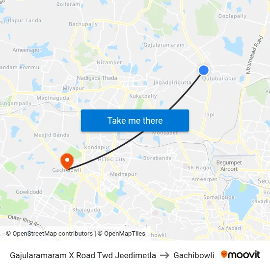 Gajularamaram X Road Twd Jeedimetla to Gachibowli map