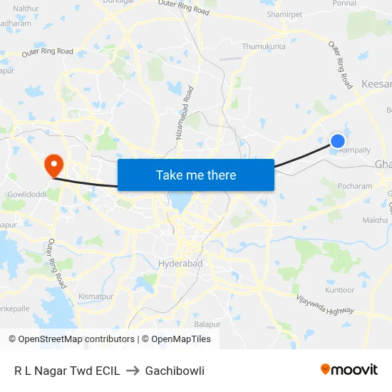R L Nagar  Twd ECIL to Gachibowli map