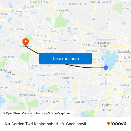 Ntr Garden Twd Khairathabad to Gachibowli map