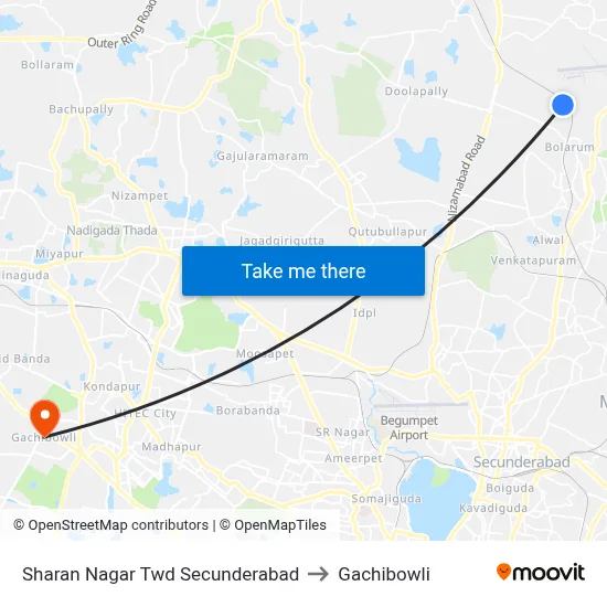 Sharan Nagar Twd Secunderabad to Gachibowli map
