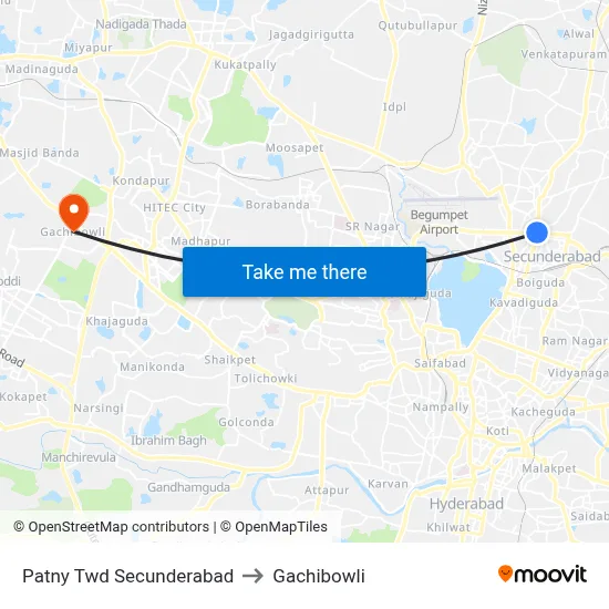 Patny Twd Secunderabad to Gachibowli map